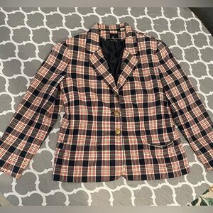 Vintage Plaid Lizport Blazer Gold Buttons Size 6 100% Cotton